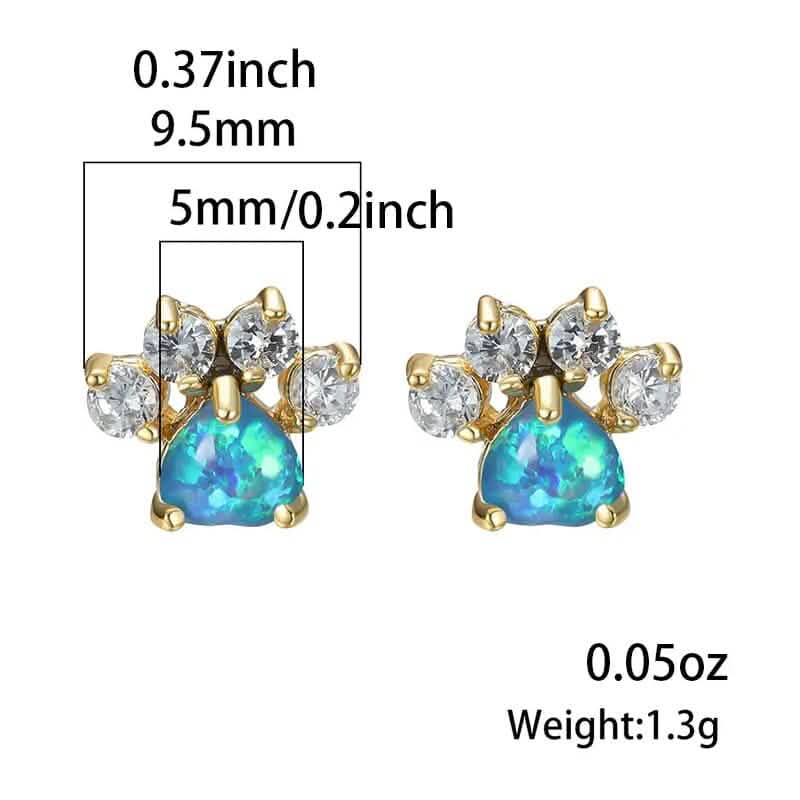 Rose Golden Opal Paw Print Stud Earrings Earrings - Tophatter Daily Deals