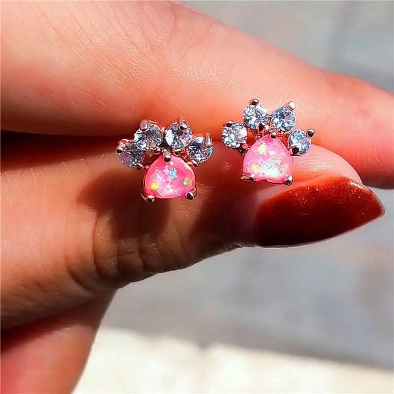 Rose Golden Opal Paw Print Stud Earrings Pink Earrings - Tophatter Daily Deals