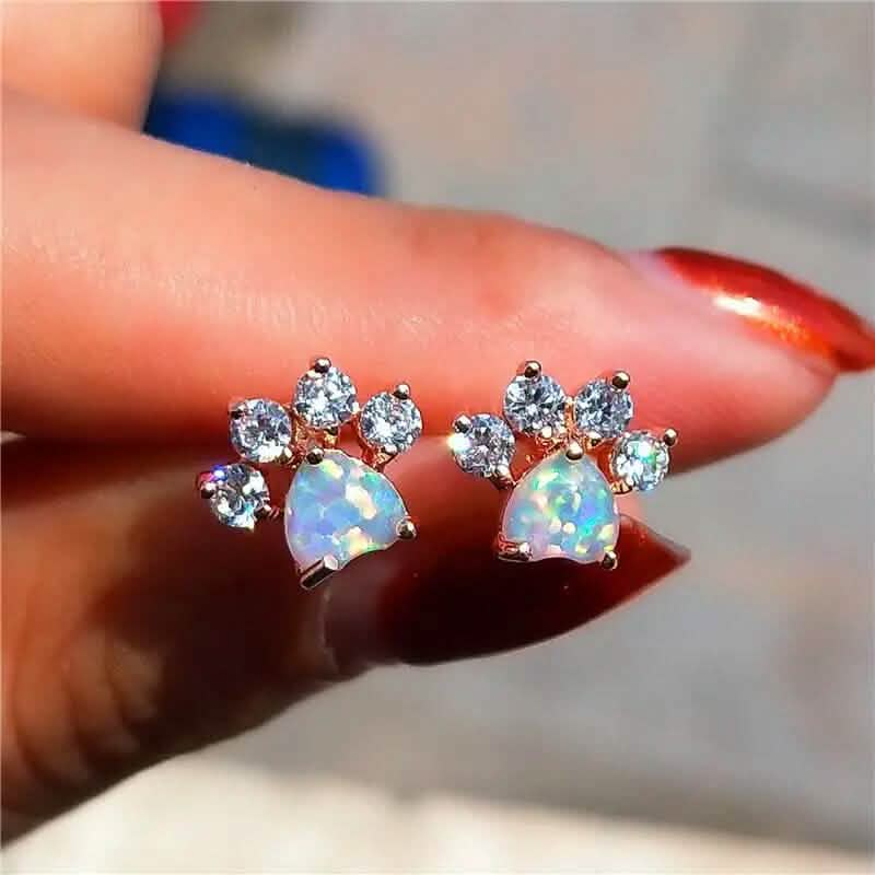 Rose Golden Opal Paw Print Stud Earrings White Earrings - Tophatter Daily Deals