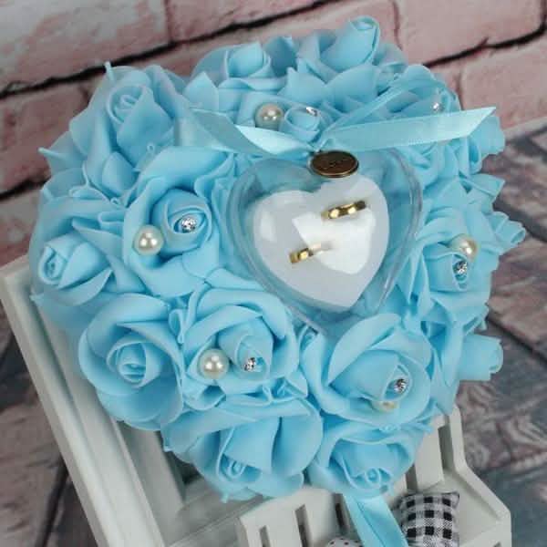 Rose Pillow Heart Cushion Ring Holder Blue Furniture & Decor - Tophatter Daily Deals