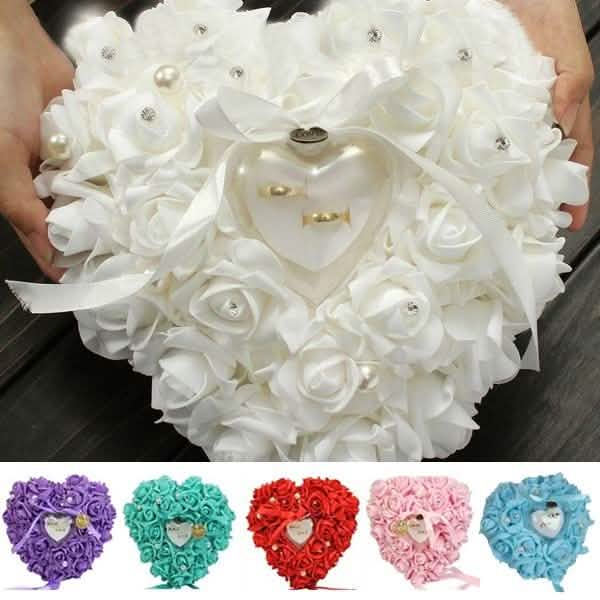 Rose Pillow Heart Cushion Ring Holder Furniture & Decor - Tophatter Daily Deals