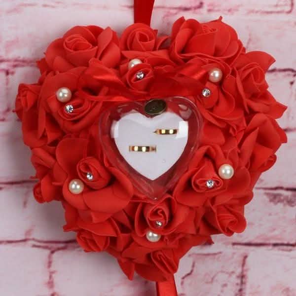 Rose Pillow Heart Cushion Ring Holder Red Furniture & Decor - Tophatter Daily Deals