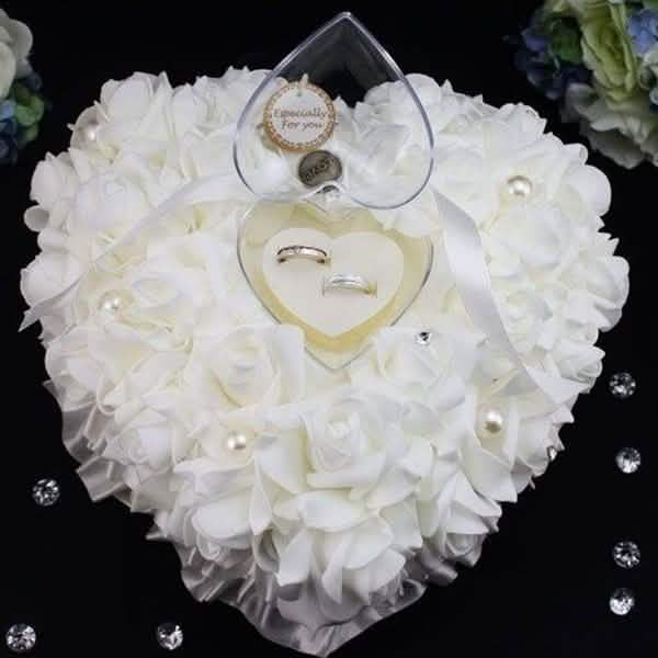 Rose Pillow Heart Cushion Ring Holder White Furniture & Decor - Tophatter Daily Deals