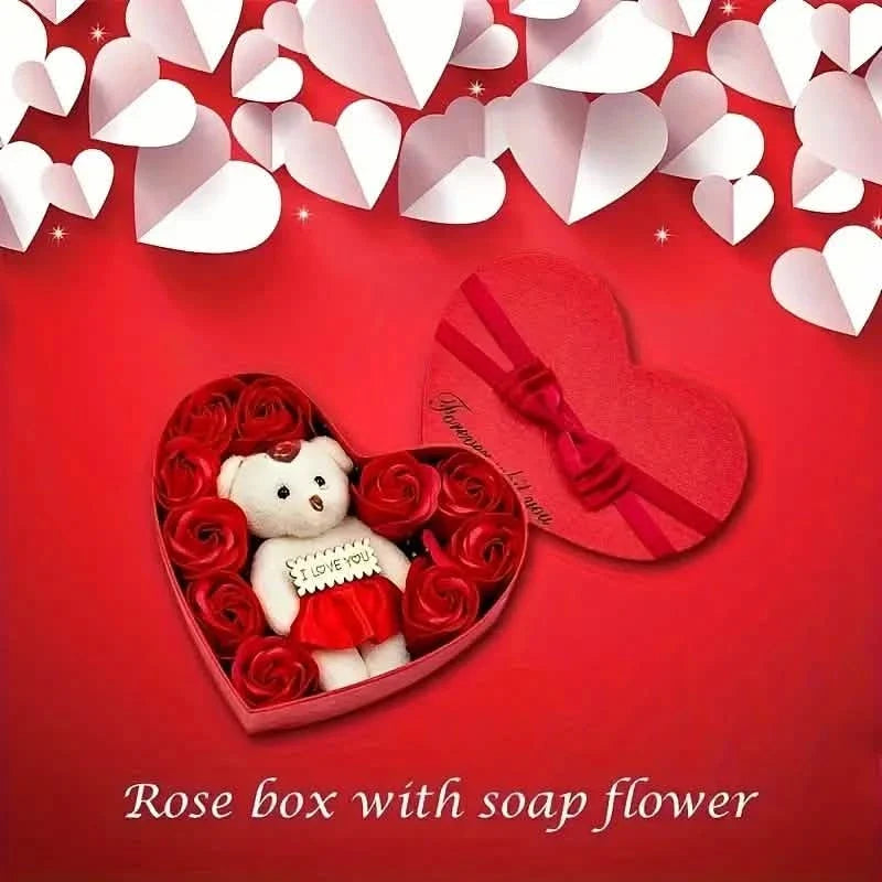 Rose-Shaped Soap Gift Box With Heart-Shaped Artificial Roses Seasonal Decor - Tophatter Daily Deals