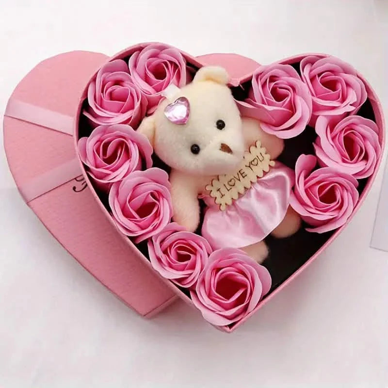 Rose-Shaped Soap Gift Box With Heart-Shaped Artificial Roses Pink Seasonal Decor - Tophatter Daily Deals
