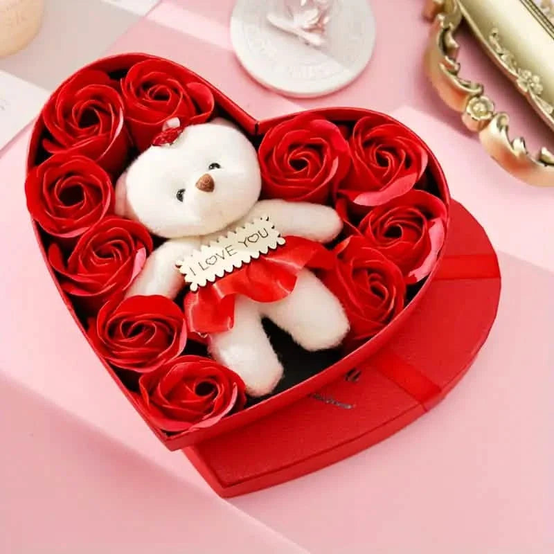 Rose-Shaped Soap Gift Box With Heart-Shaped Artificial Roses Red Seasonal Decor - Tophatter Daily Deals