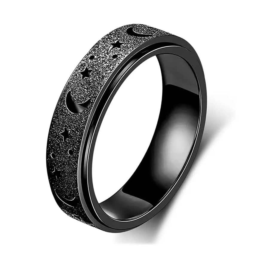 Rotatable Anxiety Fidget Ring Moon and Star Design Black Rings - Tophatter Daily Deals