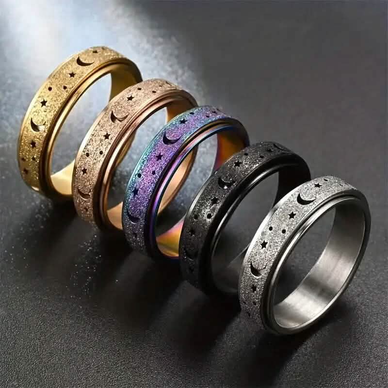 Rotatable Anxiety Fidget Ring Moon and Star Design Rings - Tophatter Daily Deals