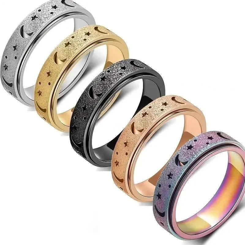 Rotatable Anxiety Fidget Ring Moon and Star Design Rings - Tophatter Daily Deals