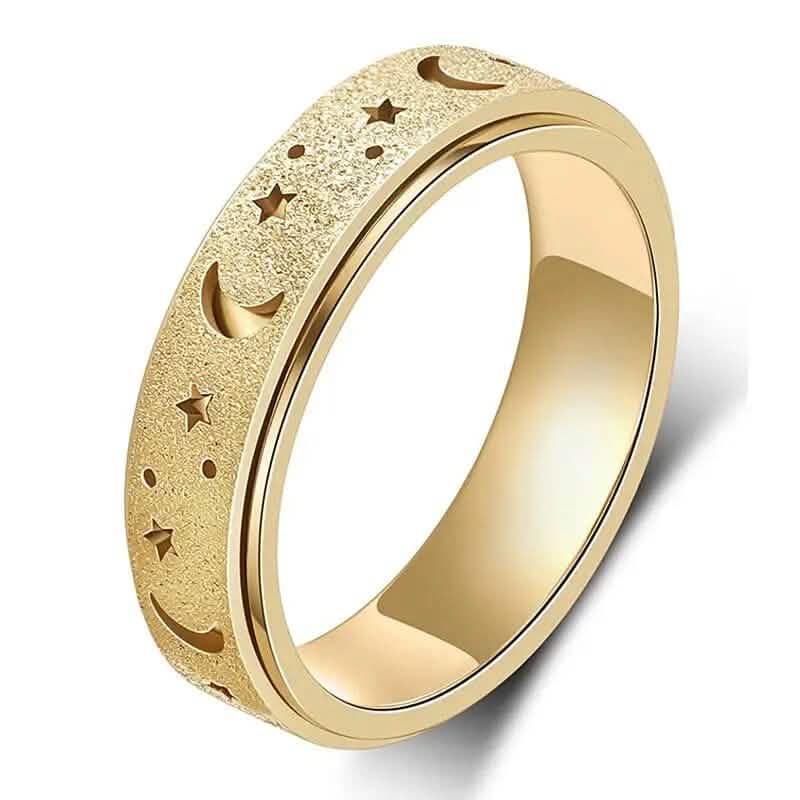 Rotatable Anxiety Fidget Ring Moon and Star Design Gold Rings - Tophatter Daily Deals