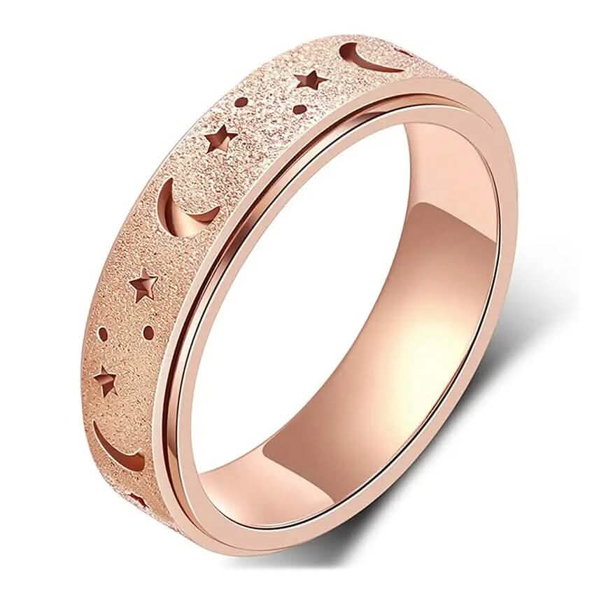 Rotatable Anxiety Fidget Ring Moon and Star Design Rose Gold Rings - Tophatter Daily Deals