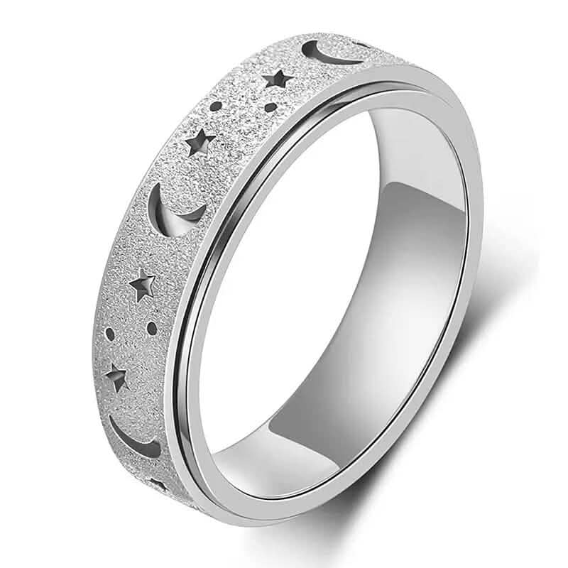 Rotatable Anxiety Fidget Ring Moon and Star Design Silver Rings - Tophatter Daily Deals