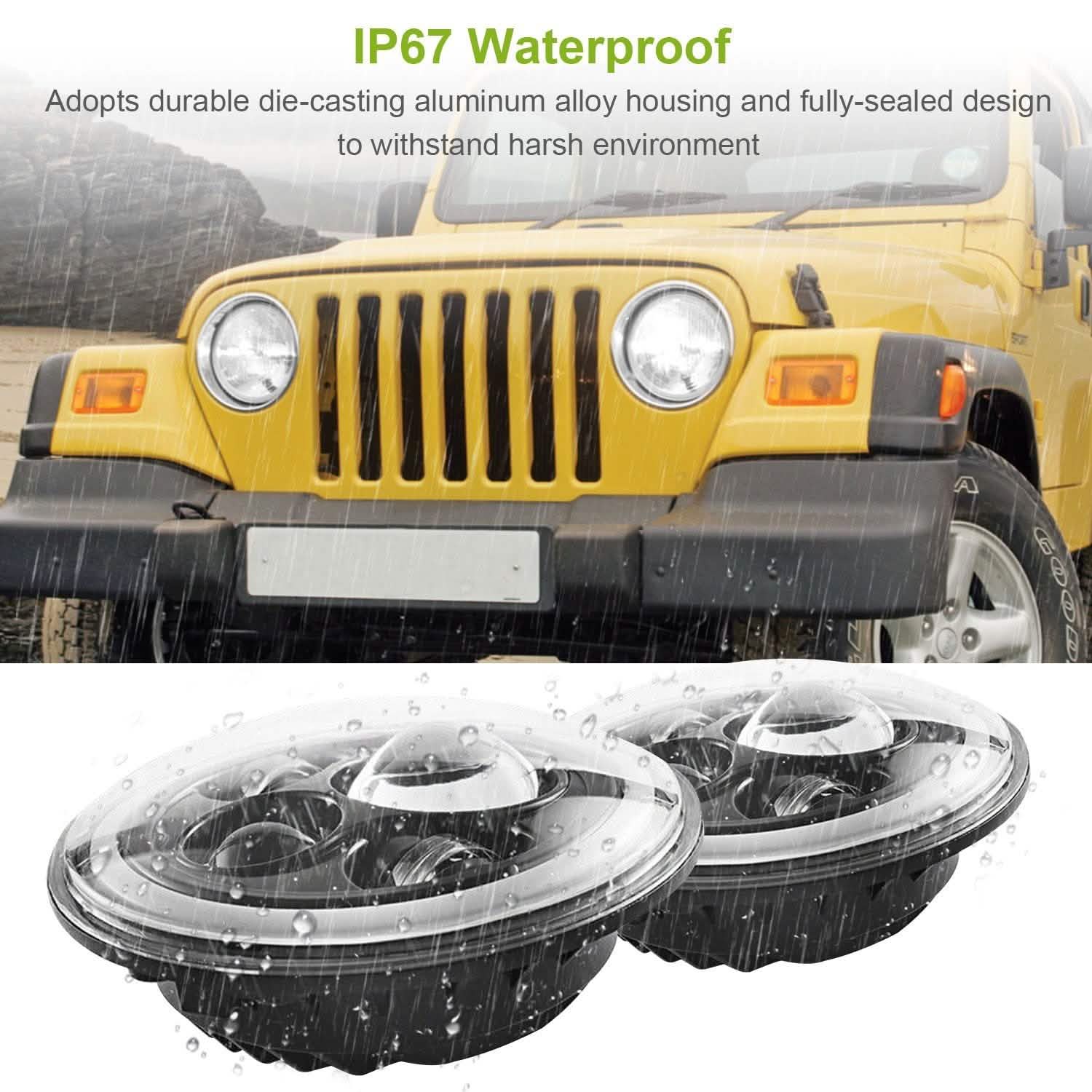 Round LED Headlight Halo Angel Eyes for Jeep Wrangler Automotive - Tophatter Daily Deals