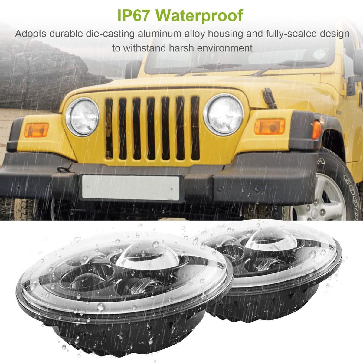 Round LED Headlight Halo Angel Eyes for Jeep Wrangler Automotive - Tophatter Daily Deals