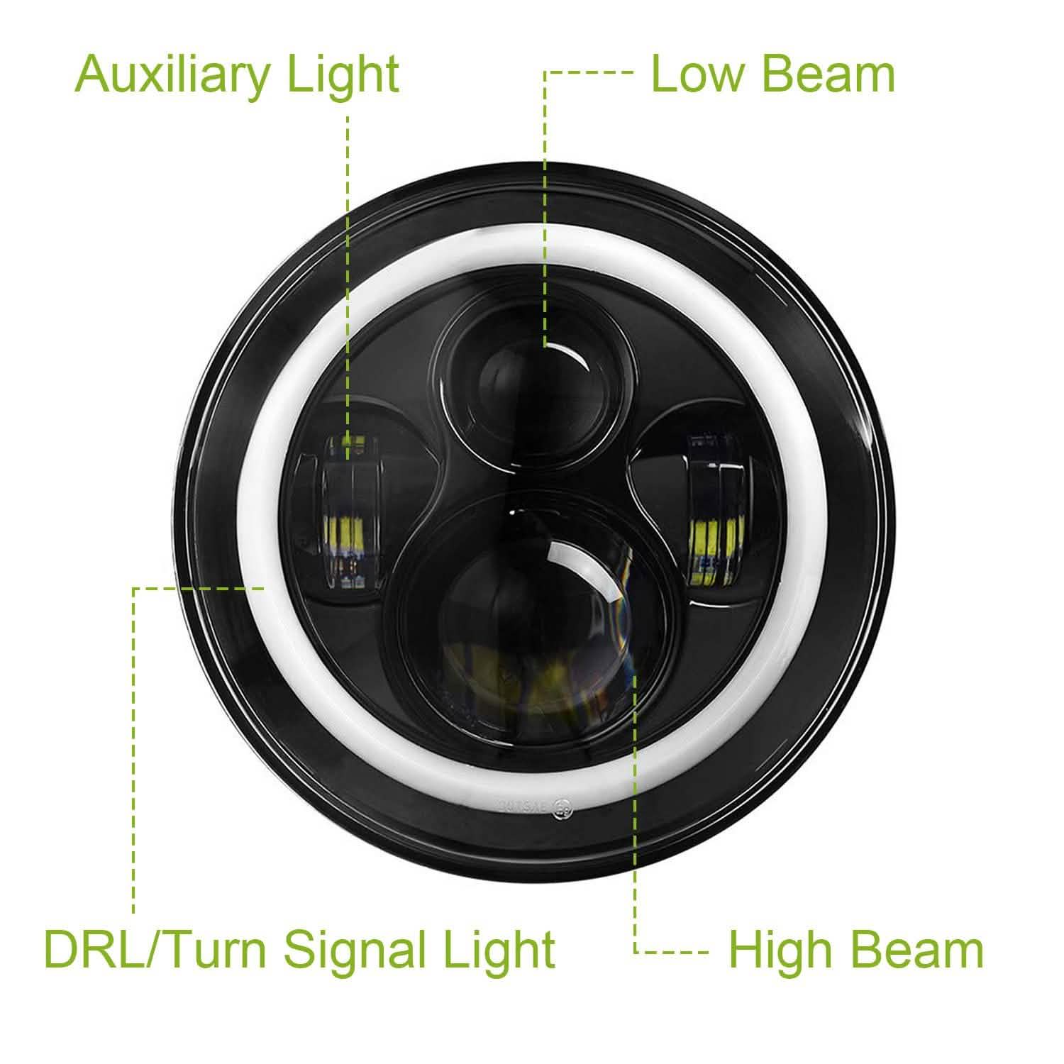 Round LED Headlight Halo Angel Eyes for Jeep Wrangler Automotive - Tophatter Daily Deals