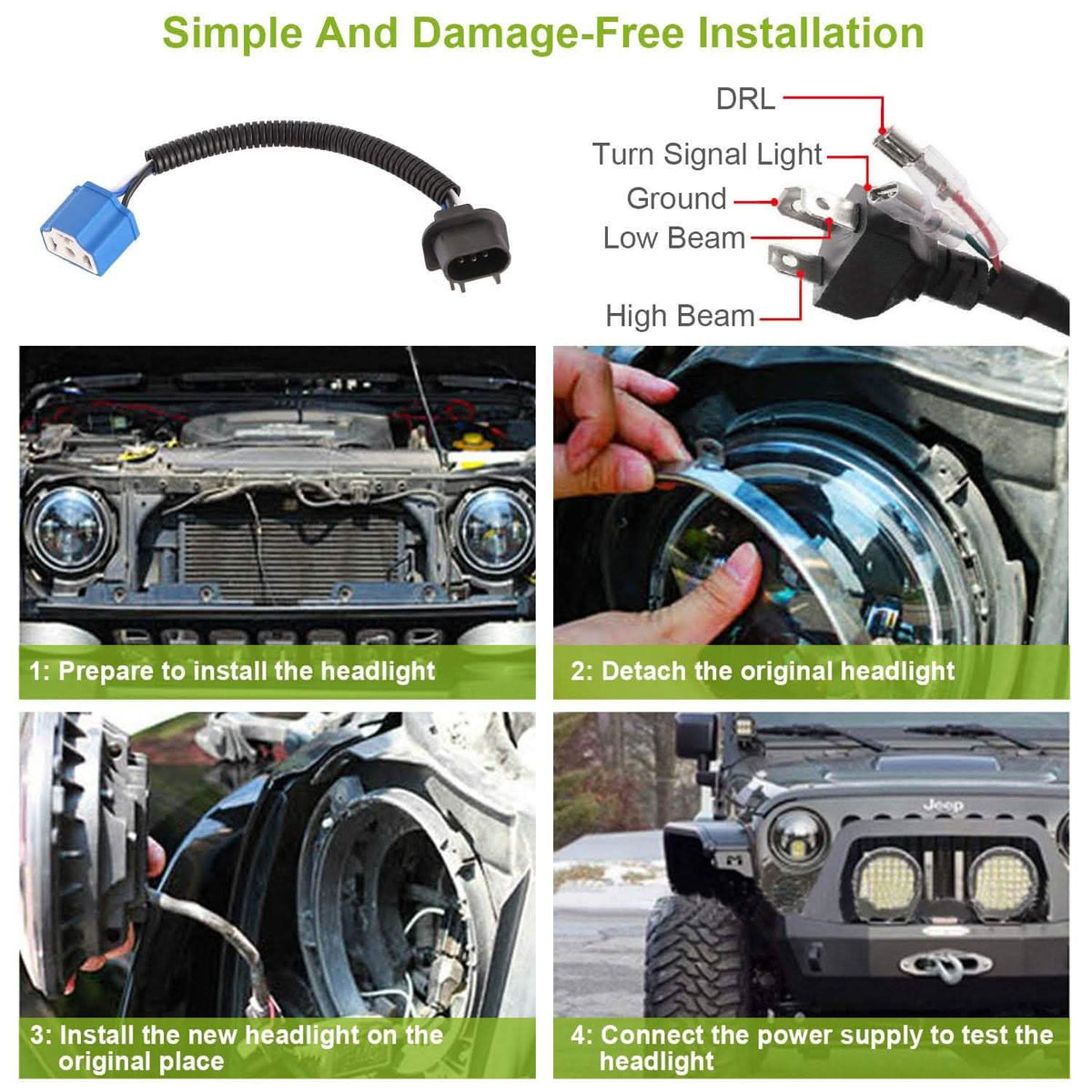 Round LED Headlight Halo Angel Eyes for Jeep Wrangler Automotive - Tophatter Daily Deals
