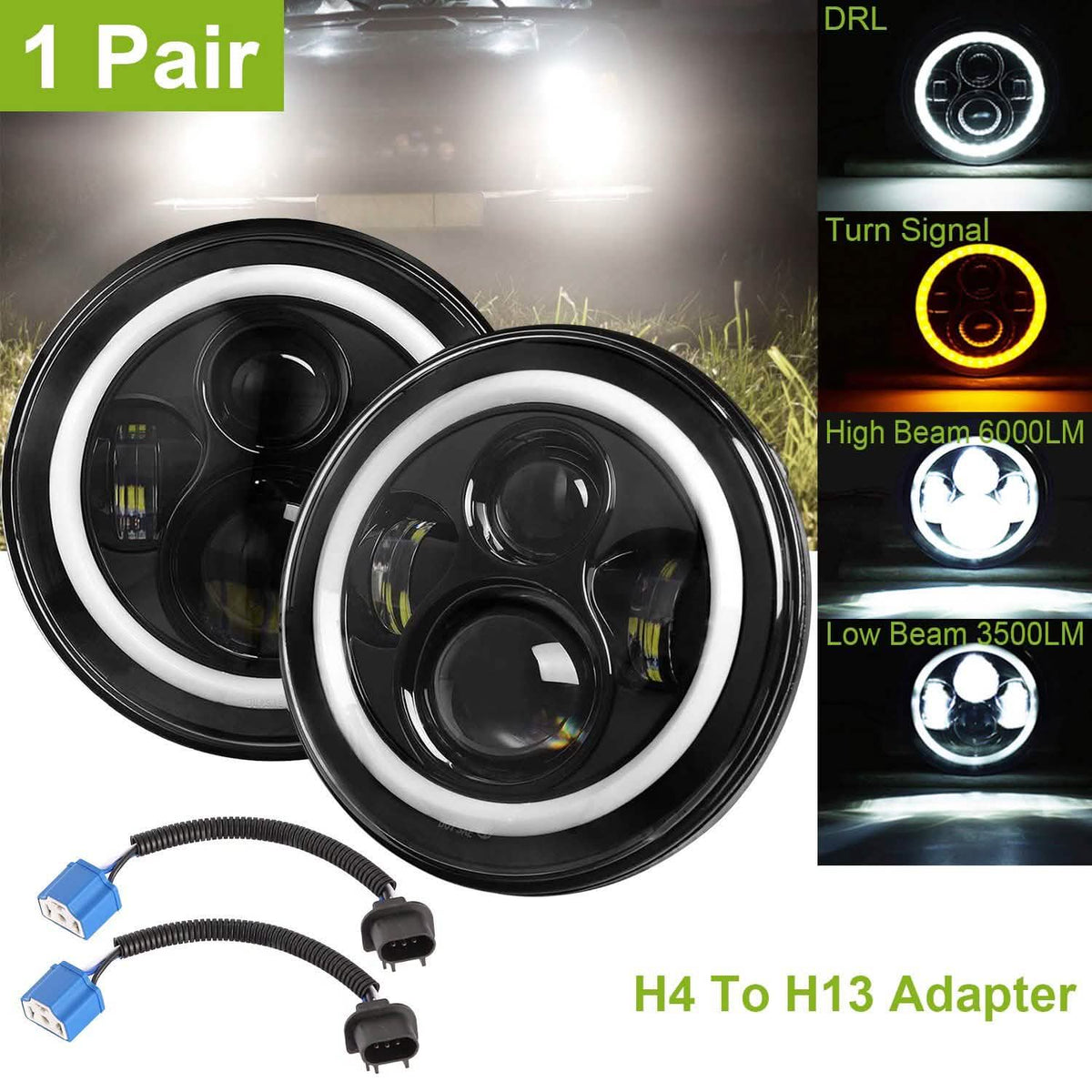 Round LED Headlight Halo Angel Eyes for Jeep Wrangler Automotive - Tophatter Daily Deals