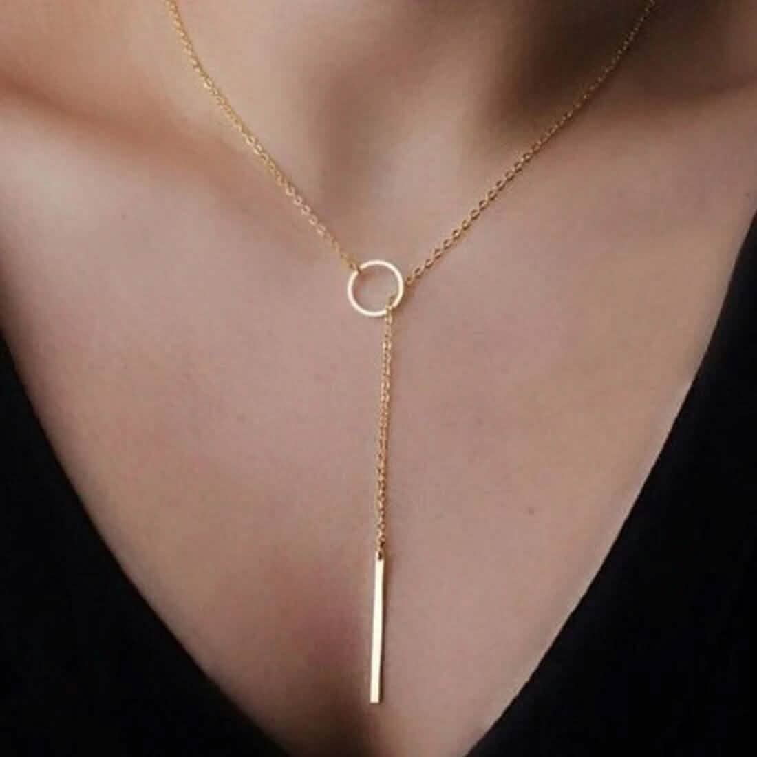 Round Stick Pendant Necklace Gold Necklaces - Tophatter Daily Deals
