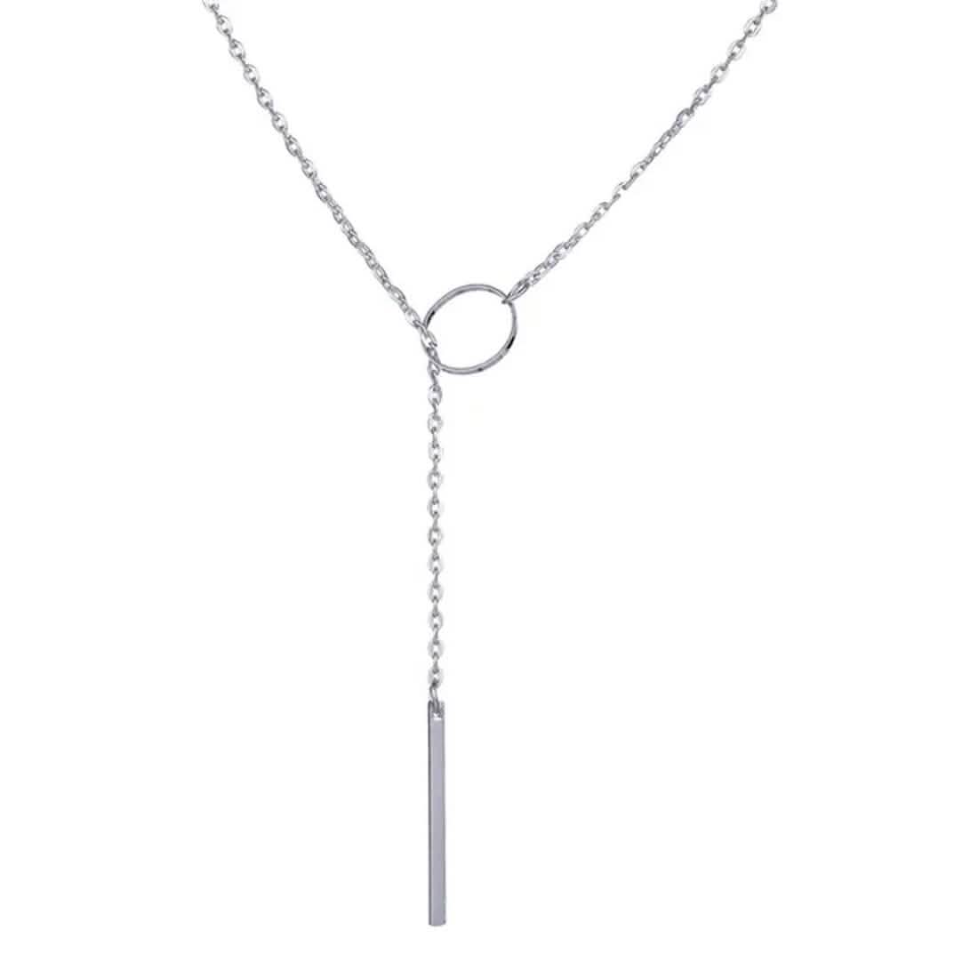 Round Stick Pendant Necklace Silver Necklaces - Tophatter Daily Deals