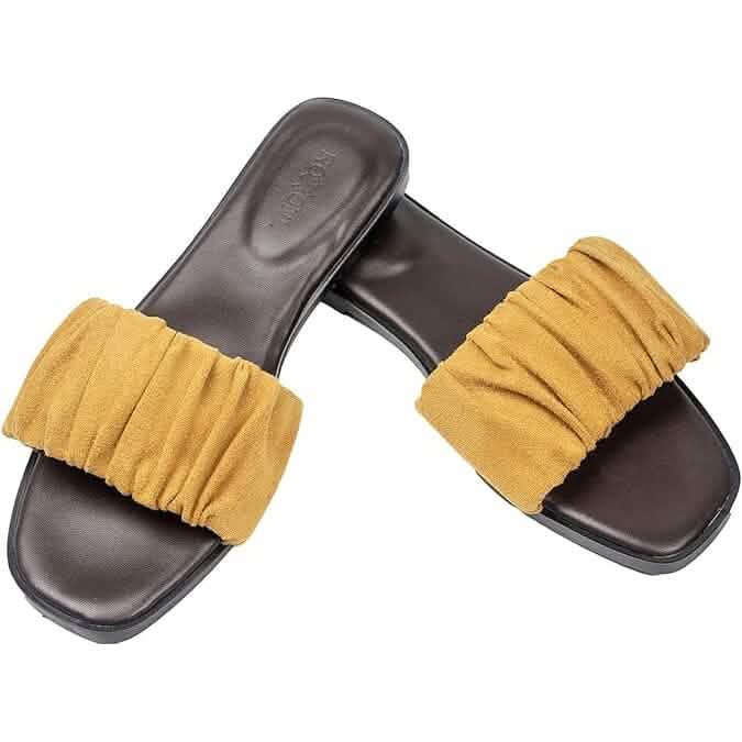 Roxoni Women's Ruched Fabric Slide Sandals Open Toe Flat Sandals with Heel Cushion Women's Shoes - Tophatter Daily Deals