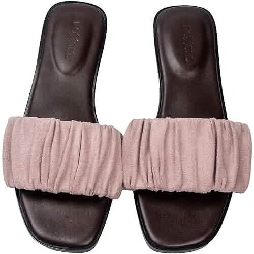 Roxoni Women's Ruched Fabric Slide Sandals Open Toe Flat Sandals with Heel Cushion Women's Shoes - Tophatter Daily Deals