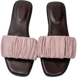 Roxoni Women's Ruched Fabric Slide Sandals Open Toe Flat Sandals with Heel Cushion Women's Shoes - Tophatter Daily Deals