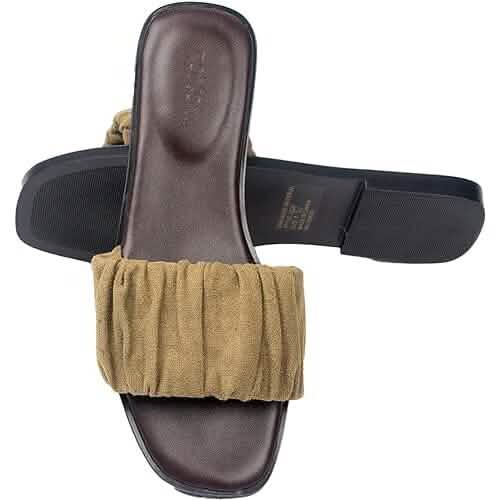 Roxoni Women's Ruched Fabric Slide Sandals Open Toe Flat Sandals with Heel Cushion Women's Shoes - Tophatter Daily Deals