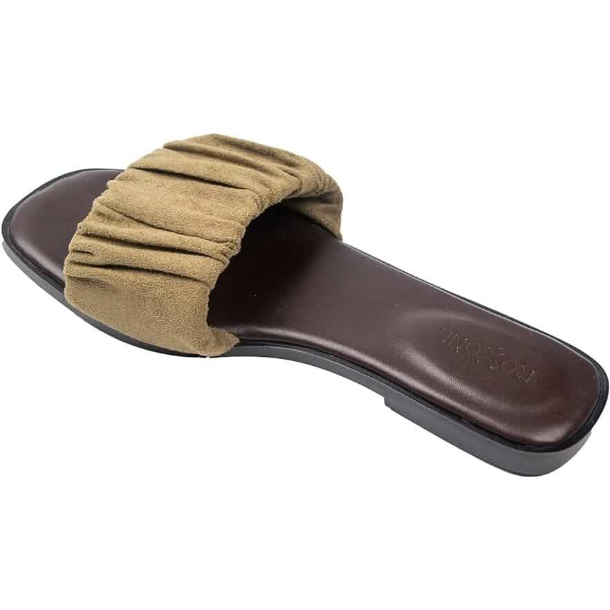 Roxoni Women's Ruched Fabric Slide Sandals Open Toe Flat Sandals with Heel Cushion Women's Shoes - Tophatter Daily Deals