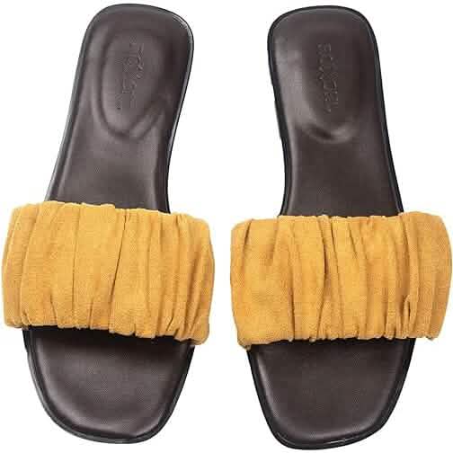 Roxoni Women's Ruched Fabric Slide Sandals Open Toe Flat Sandals with Heel Cushion Women's Shoes - Tophatter Daily Deals