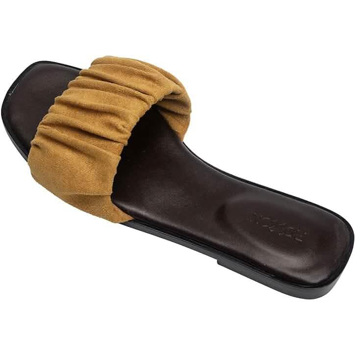 Roxoni Women's Ruched Fabric Slide Sandals Open Toe Flat Sandals with Heel Cushion Women's Shoes - Tophatter Daily Deals
