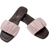 Roxoni Women's Ruched Fabric Slide Sandals Open Toe Flat Sandals with Heel Cushion Women's Shoes - Tophatter Daily Deals