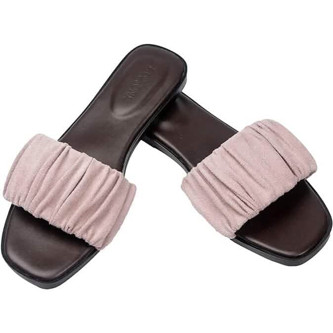 Roxoni Women's Ruched Fabric Slide Sandals Open Toe Flat Sandals with Heel Cushion Women's Shoes - Tophatter Daily Deals