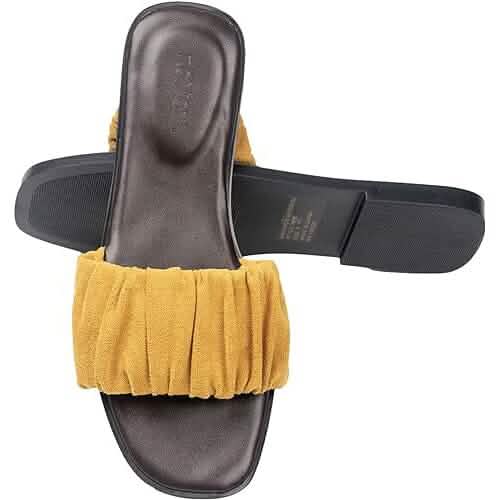 Roxoni Women's Ruched Fabric Slide Sandals Open Toe Flat Sandals with Heel Cushion Women's Shoes - Tophatter Daily Deals