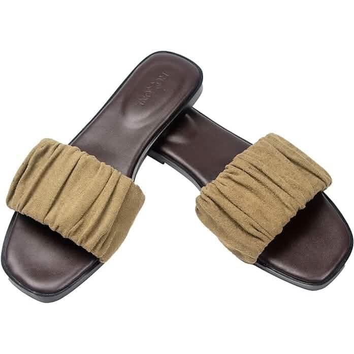 Roxoni Women's Ruched Fabric Slide Sandals Open Toe Flat Sandals with Heel Cushion Women's Shoes - Tophatter Daily Deals