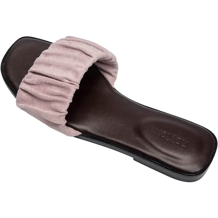 Roxoni Women's Ruched Fabric Slide Sandals Open Toe Flat Sandals with Heel Cushion Women's Shoes - Tophatter Daily Deals