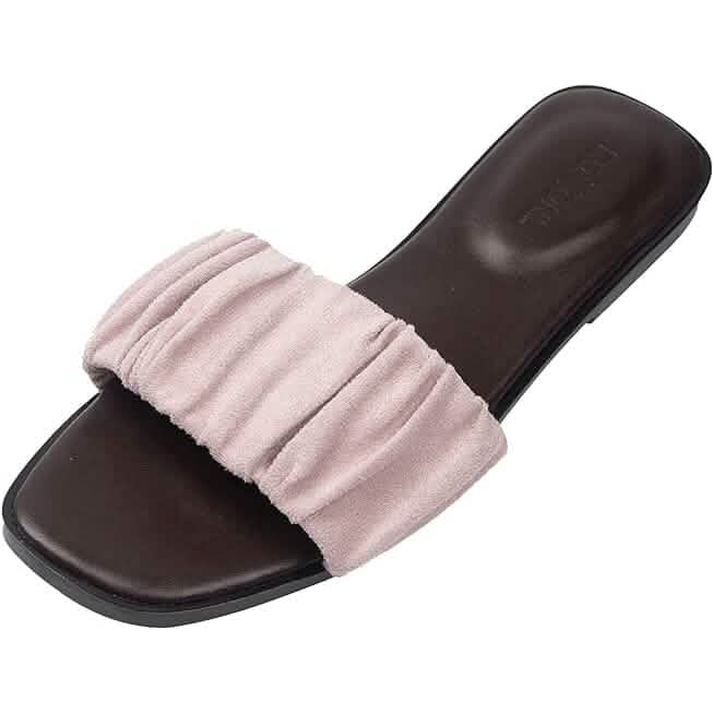 Roxoni Women's Ruched Fabric Slide Sandals Open Toe Flat Sandals with Heel Cushion Pink Women's Shoes - Tophatter Daily Deals
