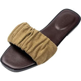Roxoni Women's Ruched Fabric Slide Sandals Open Toe Flat Sandals with Heel Cushion Taupe Women's Shoes - Tophatter Daily Deals