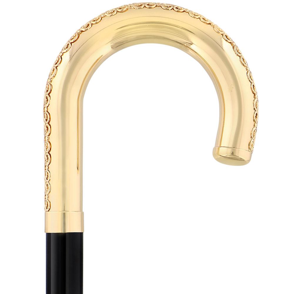 24K Gold Plated Tranquil Tourist Walking Cane w/ Black Beechwood Shaft & Collar - Tophatter Daily Deals