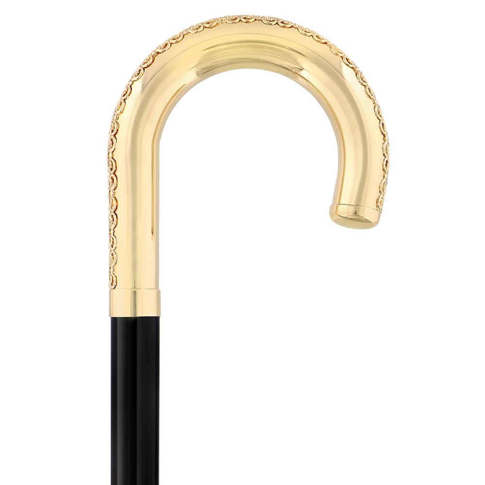 24K Gold Plated Tranquil Tourist Walking Cane w/ Black Beechwood Shaft & Collar - Tophatter Daily Deals