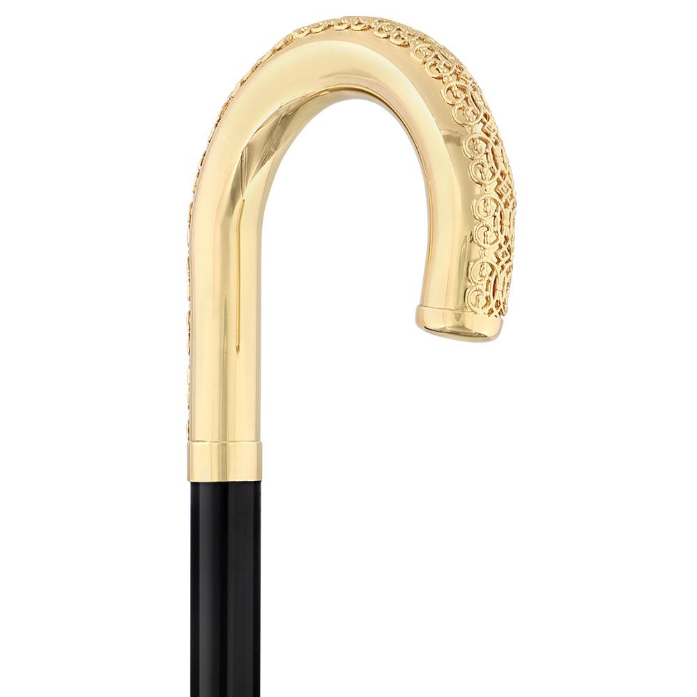 24K Gold Plated Tranquil Tourist Walking Cane w/ Black Beechwood Shaft & Collar - Tophatter Daily Deals