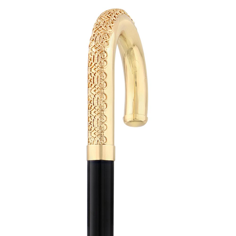 24K Gold Plated Tranquil Tourist Walking Cane w/ Black Beechwood Shaft & Collar - Tophatter Daily Deals