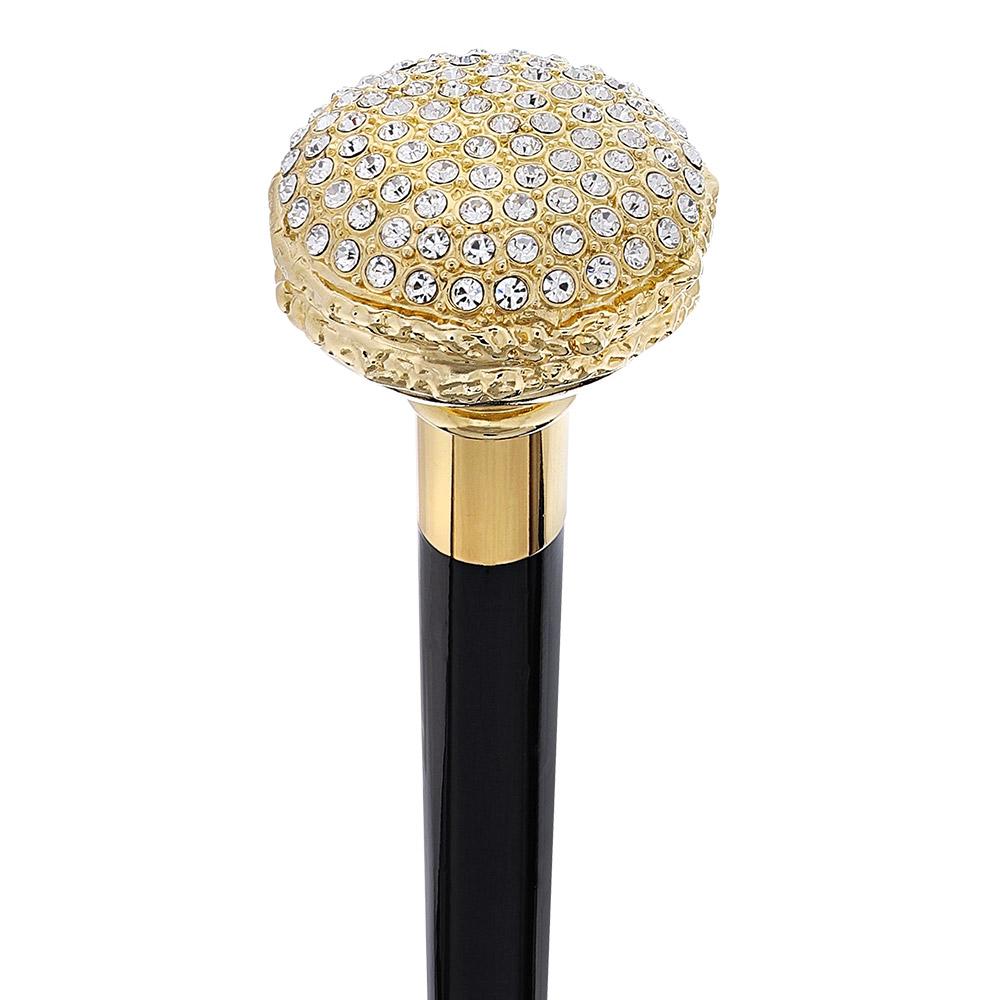 Italian Luxury: 24K Gold Plated Cane with Swarovski Rhinestones Alpaca Silver Walking Sticks - Tophatter Daily Deals