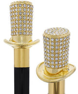 Gold Plated Top Hat with Swarovski Crystals w/ Black Beechwood Shaft and Gold collar Alpaca Silver Walking Sticks - Tophatter Daily Deals