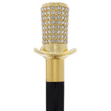 Gold Plated Top Hat with Swarovski Crystals w/ Black Beechwood Shaft and Gold collar Alpaca Silver Walking Sticks - Tophatter Daily Deals