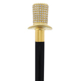 Gold Plated Top Hat with Swarovski Crystals w/ Black Beechwood Shaft and Gold collar Alpaca Silver Walking Sticks - Tophatter Daily Deals