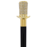 Gold Plated Top Hat with Swarovski Crystals w/ Black Beechwood Shaft and Gold collar Alpaca Silver Walking Sticks - Tophatter Daily Deals