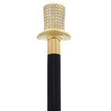 Gold Plated Top Hat with Swarovski Crystals w/ Black Beechwood Shaft and Gold collar Alpaca Silver Walking Sticks - Tophatter Daily Deals