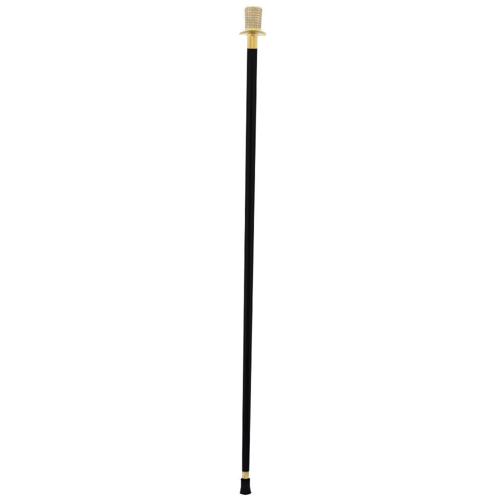 Gold Plated Top Hat with Swarovski Crystals w/ Black Beechwood Shaft and Gold collar Alpaca Silver Walking Sticks - Tophatter Daily Deals