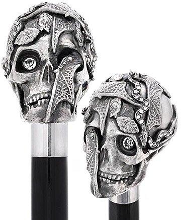 Italian Luxury: Skull & Snakes Cane, Crafted in 925r Silver Alpaca Silver Walking Sticks - Tophatter Daily Deals