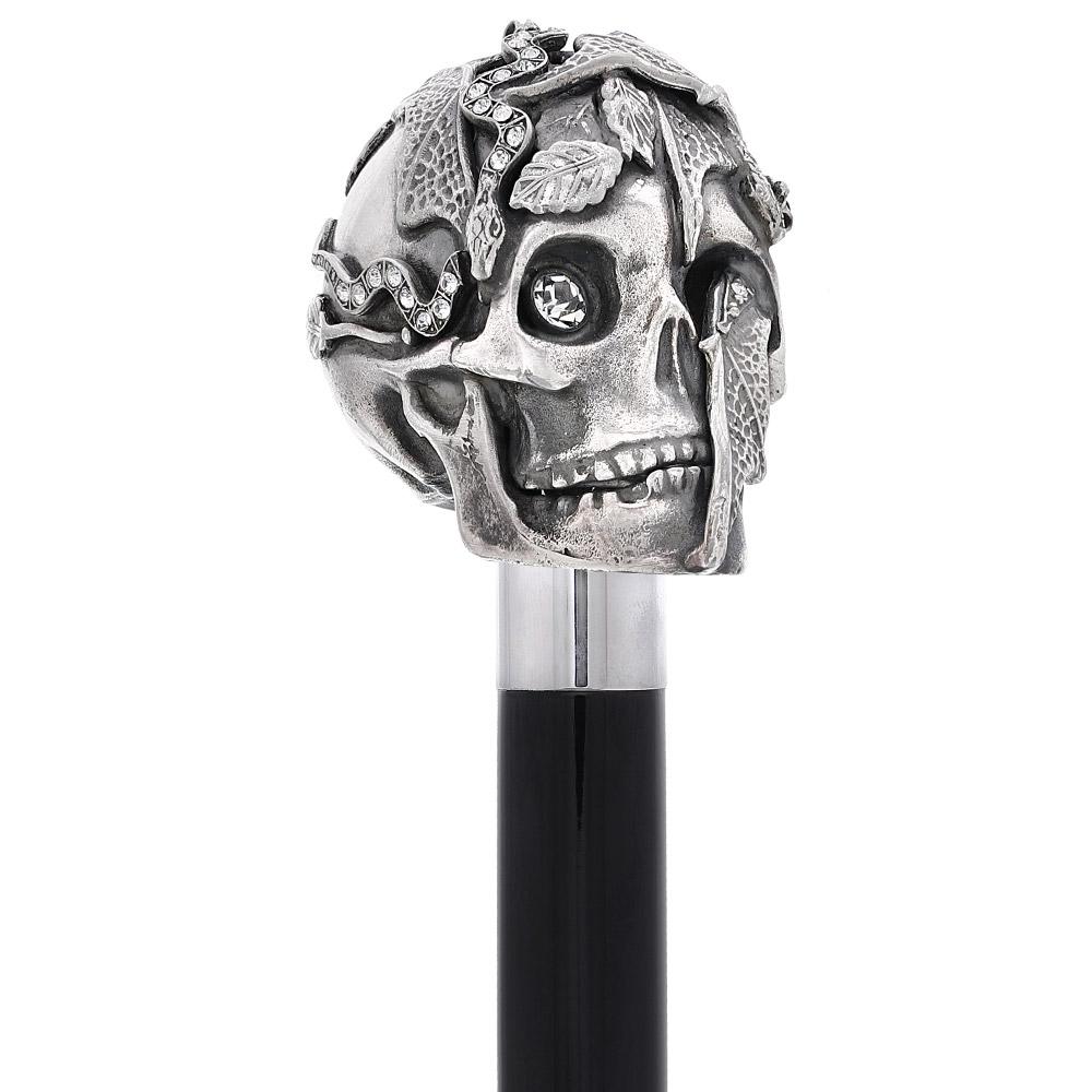 Italian Luxury: Skull & Snakes Cane, Crafted in 925r Silver Alpaca Silver Walking Sticks - Tophatter Daily Deals
